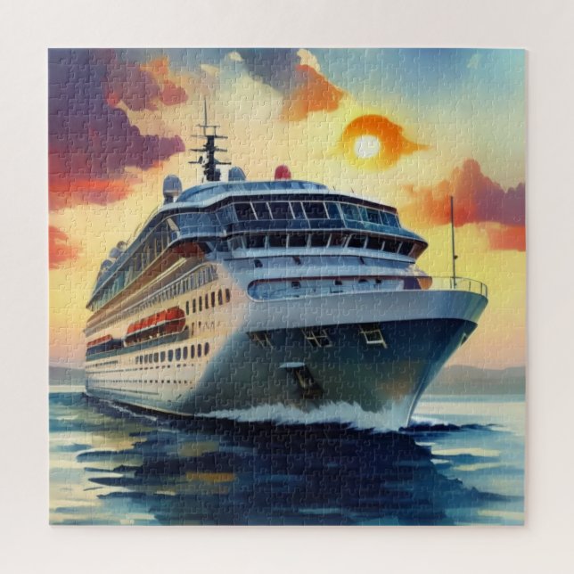 Quebra-cabeça Watercolor Cruise Ship Sunset (Vertical)