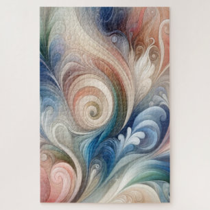 Quebra-cabeça Watercolor Fantasy Floral Pastel Blue & Cream