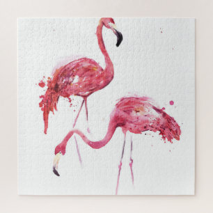 Quebra-cabeça Watercolor Flamingos, Elegante Design.