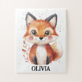 Quebra-cabeça Watercolor Fox Fall Animal Deixa Crianças Com Nome
