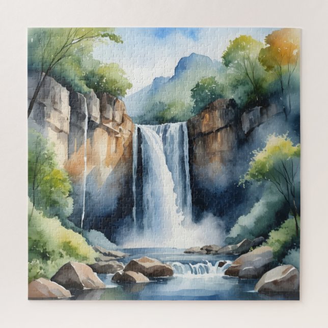 Quebra-cabeça Watercolor painted waterfall (Vertical)
