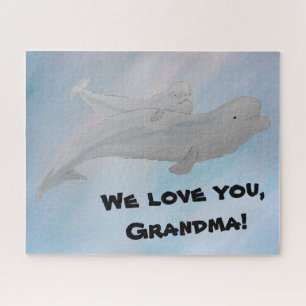 Quebra-cabeça Watercolor Sea Adult Baby Beluga Whale Avô