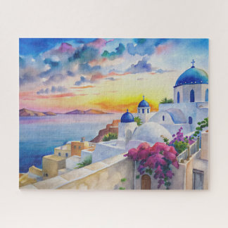 Quebra-cabeça Watercolor Townscape Santorini Ilha Grega