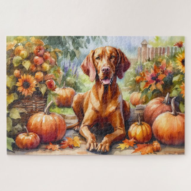 Quebra-cabeça Watercolor Vizsla no outono (Horizontal)