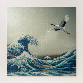 Quebra-cabeça Waves and Crane – A Dreamlike Ukiyo-e Vision
