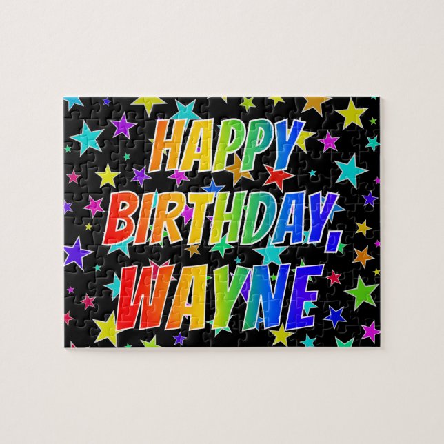 Quebra-cabeça "WAYNE" Primeiro Nome, Diversão "FELIZ ANIVERSÁRIO (Horizontal)