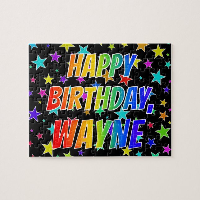 Quebra-cabeça "WAYNE" Primeiro Nome, Divertido "FELIZ ANIVERSÁRI (Horizontal)