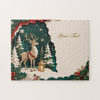 Quebra-cabeça Weihnachtlicher Rentier Wald Rahmen