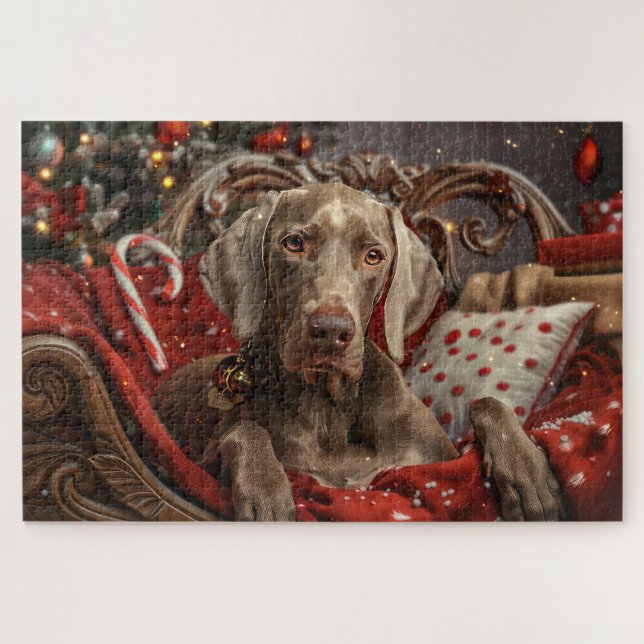 Quebra-cabeça Weimaraner Cão Festivo de Natal (Horizontal)