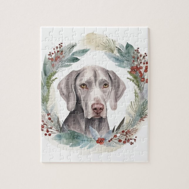 Quebra-cabeça Weimaraner Christmas Wreath Festivo Pup (Vertical)