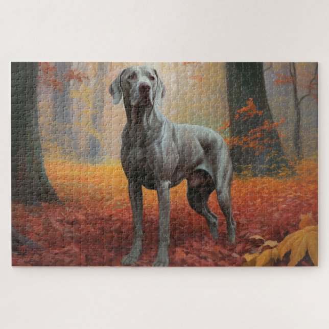 Quebra-cabeça Weimaraner das Folhas de outono cai inspirado (Horizontal)