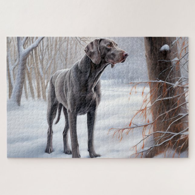 Quebra-cabeça Weimaraner Deixe-o nevar no Natal (Horizontal)