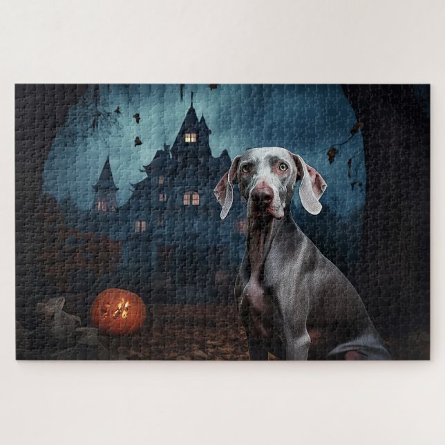 Quebra-cabeça Weimaraner Halloween Scary (Horizontal)