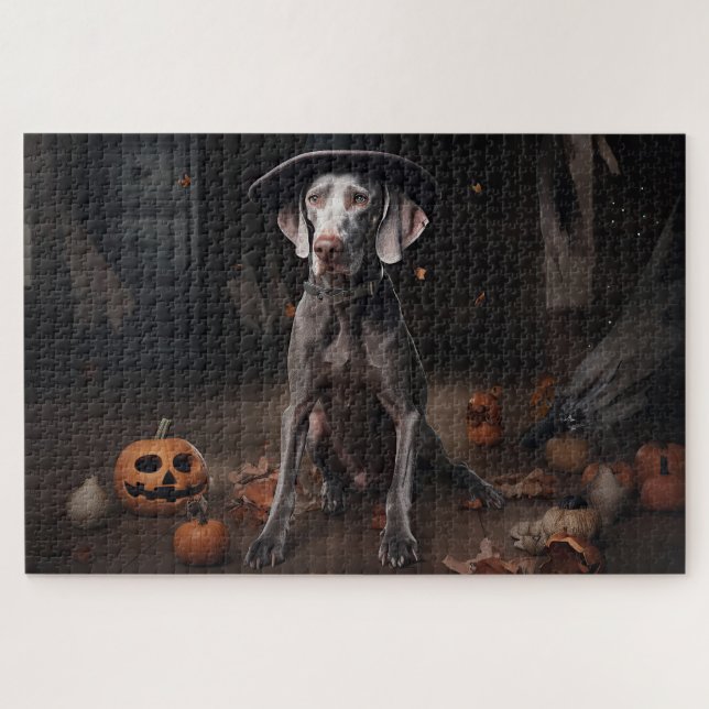 Quebra-cabeça Weimaraner Pumpkins Halloween Scary (Horizontal)