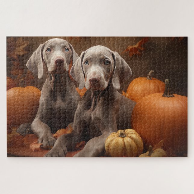 Quebra-cabeça Weimaraner Puppy Autumn Delight Pumpkin (Horizontal)