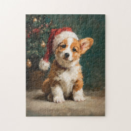 Quebra-cabeça Welsh Corgi Puppy Christmas Painting