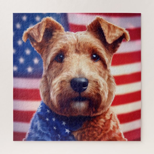 Quebra-cabeça Welsh Terrier Com Bandeira Americana E Bandana (Vertical)
