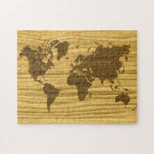 Quebra-cabeça Wenge e mapa do mundo do carvalho da falha