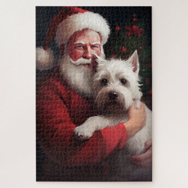 Quebra-cabeça West Highland White Terrier Santa Claus Natal (Vertical)