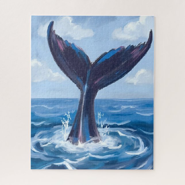 Quebra-cabeça Whale Watching | Blue Ocean Watercolor (Vertical)