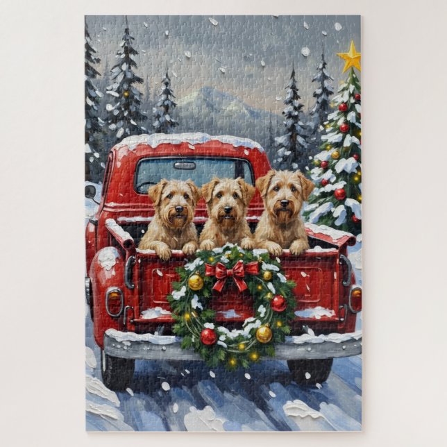 Quebra-cabeça Wheaten Terrier Christmas Red Truck Holiday Gift (Vertical)