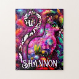 Quebra-cabeça Whimsical Abstract Kitty Cat Floral Personalized