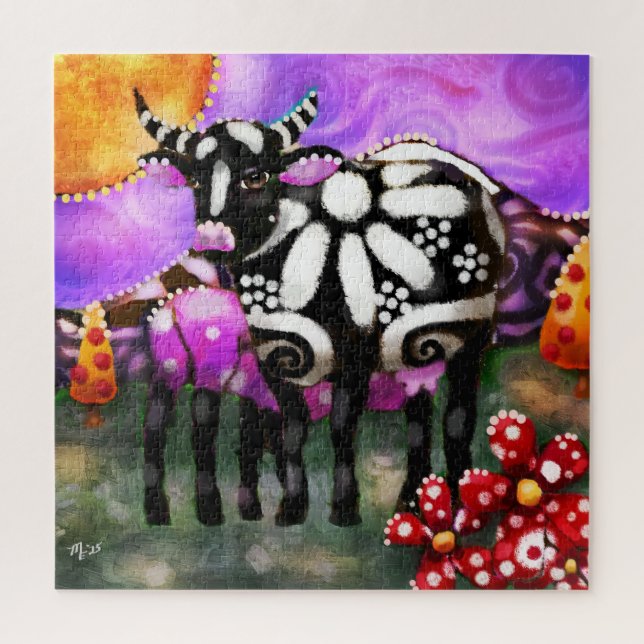 Quebra-cabeça Whimsical Abstract Momma & Baby Cow Funky Farm (Vertical)