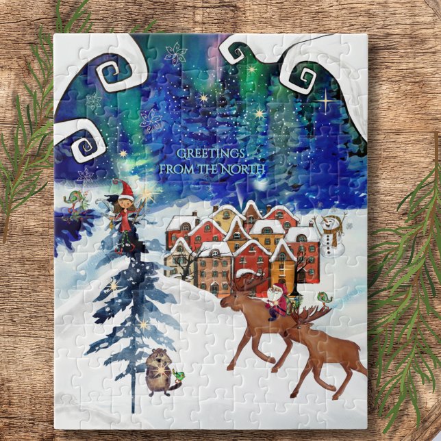Quebra-cabeça Whimsical Boreal Lights & Winter Village  (Whimsical Boreal Lights & Winter Village Jigsaw Puzzle)