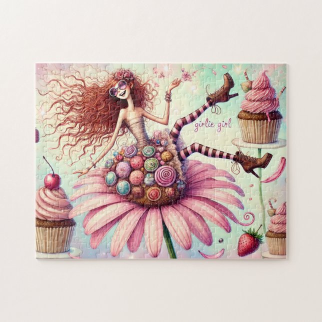 Quebra-cabeça Whimsical Cupcake Fairy Girlie Girl Garden (Horizontal)