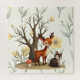 Quebra-cabeça Whimsical Deer & Hedgehog Puzzle with Gift Box