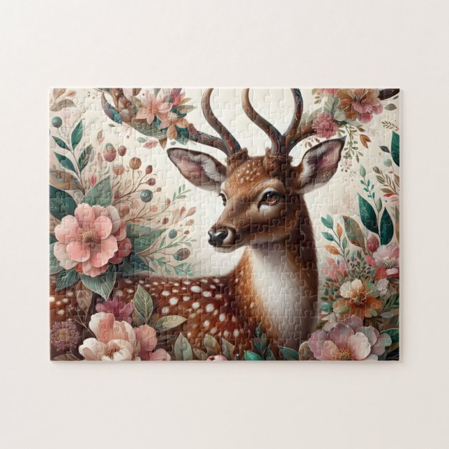 Quebra-cabeça Whimsical Floral Deer Forest (Horizontal)