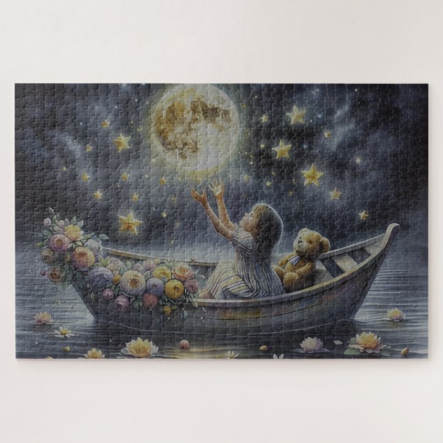 Quebra-cabeça Whimsical Girl Moon Dream Fantasy Scene (Horizontal)