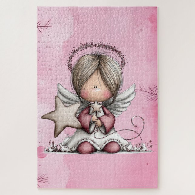 Quebra-cabeça Whimsical Pink Christmas Angel (Vertical)