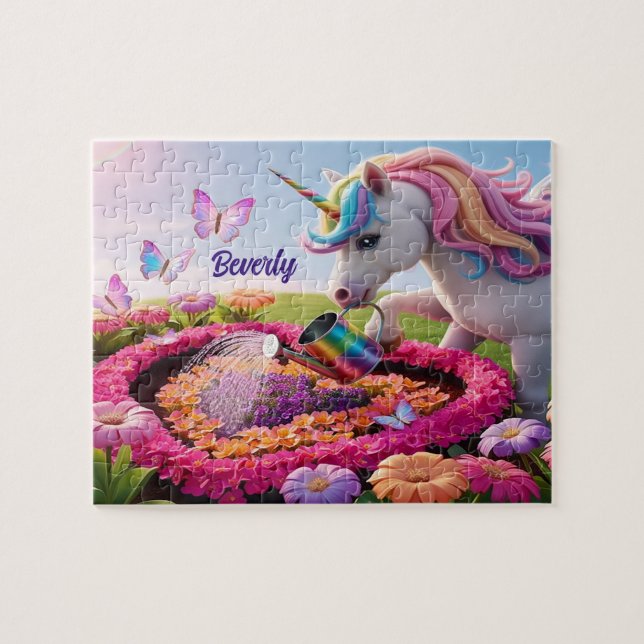 Quebra-cabeça Whimsical Unicorn Garden Art, Magical Butterfly  (Horizontal)
