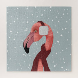 Quebra-cabeça Whimsso Cozy Winter Flamingo Com Scarf