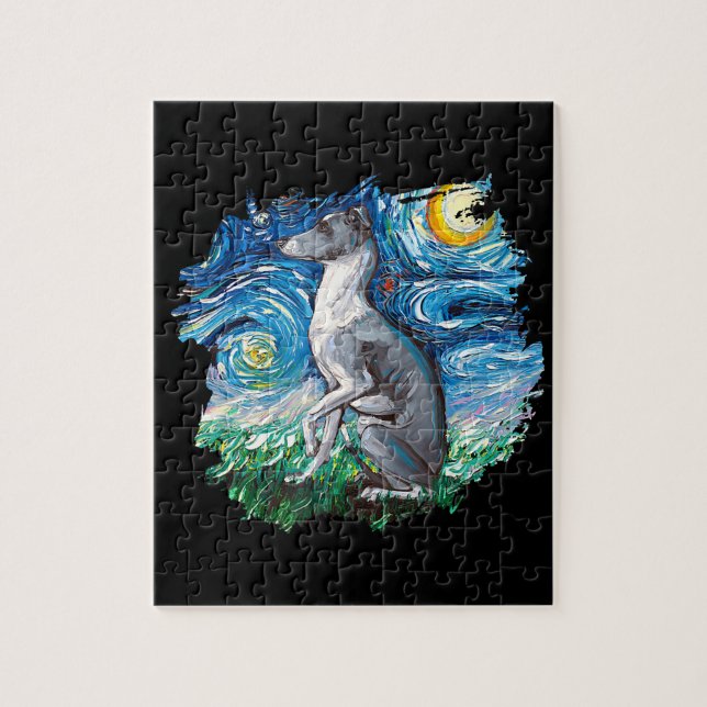 Quebra-cabeça Whippet Italiane Greyhound Starry Night Dog Art (Vertical)