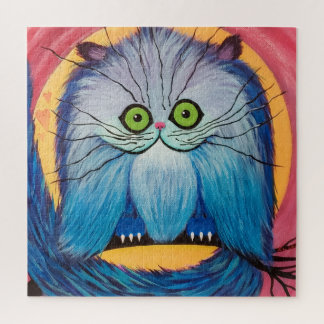 Quebra-cabeça Whiskered Wonder – Bright Blue Fantasy Cat