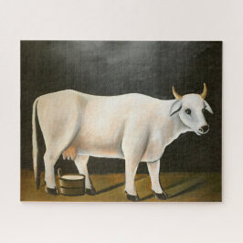 Quebra-cabeça White Cow on a Black Background (Farm Animal)