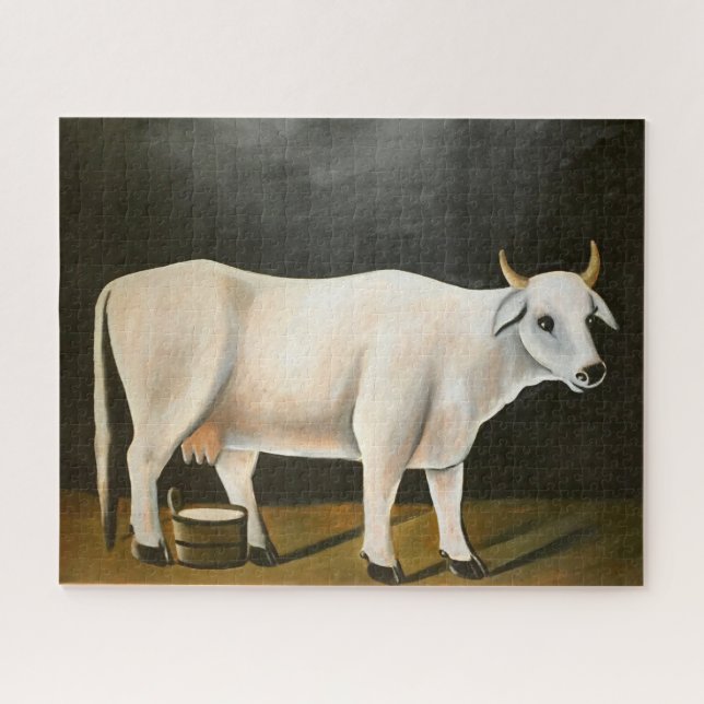 Quebra-cabeça White Cow on a Black Background (Farm Animal) (Horizontal)