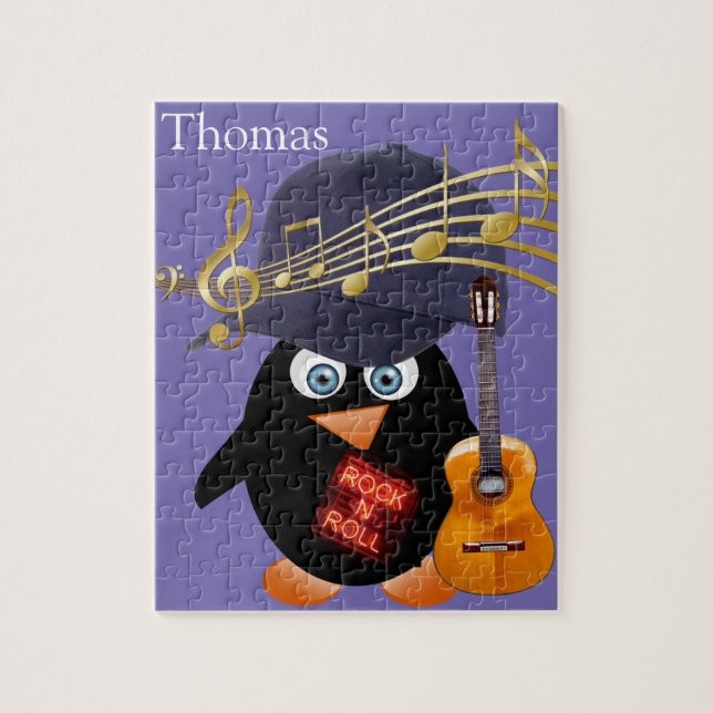 Quebra-cabeça White e Black Penguitarra Rock n Rol (Vertical)