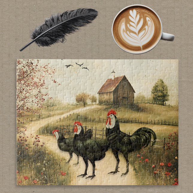 Quebra-cabeça White Faced Black Spanish Bantam Roosters Chickens (Criador carregado)