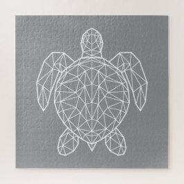 Quebra-cabeça White Geometric Wireframe Sea Turtle