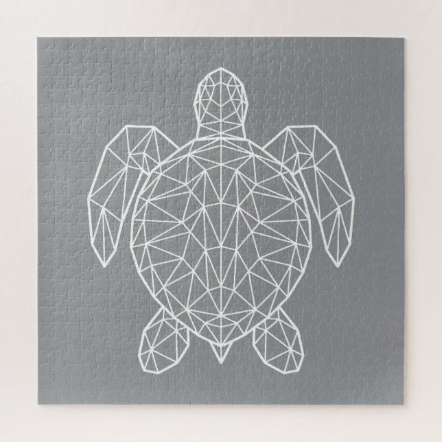 Quebra-cabeça White Geometric Wireframe Sea Turtle (Vertical)