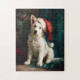 Quebra-cabeça White German Shepherd Puppy Christmas Painting