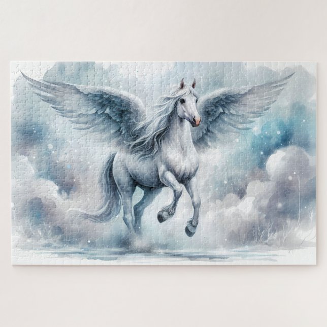 Quebra-cabeça White Pegasus Wings Soft Blue Sky Dreamscape (Horizontal)