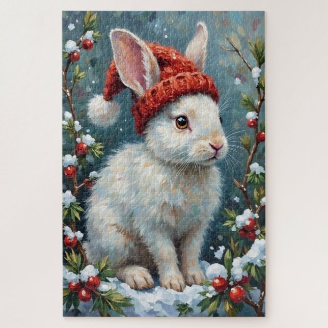 Quebra-cabeça White Rabbit in Quiet Winter Berries Hat (Vertical)