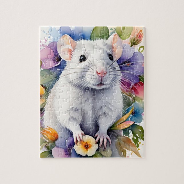 Quebra-cabeça White Rat Mouse Family Pet Portrait (Vertical)