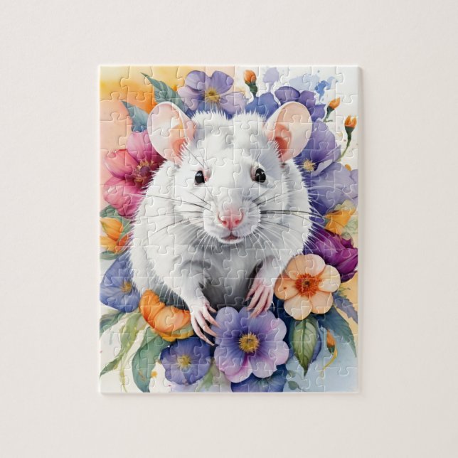 Quebra-cabeça White Rat Mouse Family Pet Portrait (Vertical)