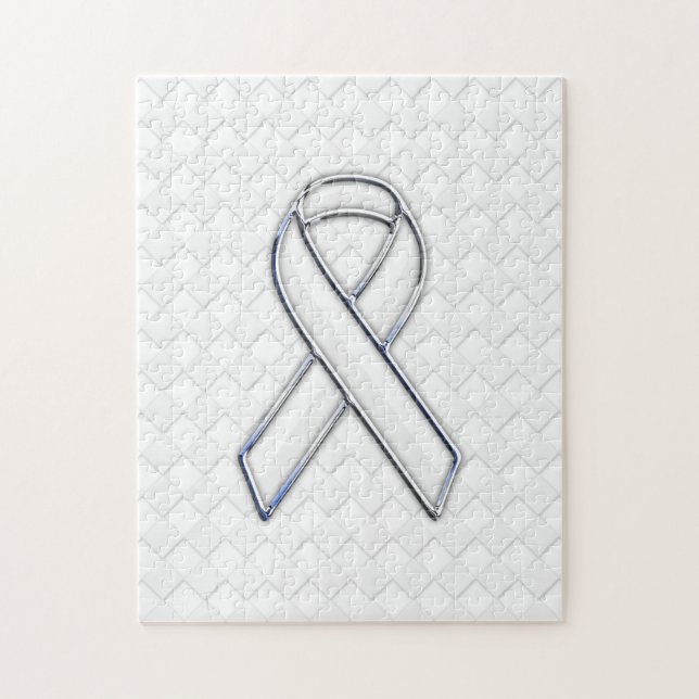 Quebra-cabeça White Ribbon Awareness on Checkers Print (Vertical)
