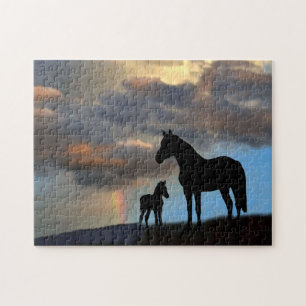 Quebra-cabeça Wild Mustang Mare e Foal com Arco-Íris